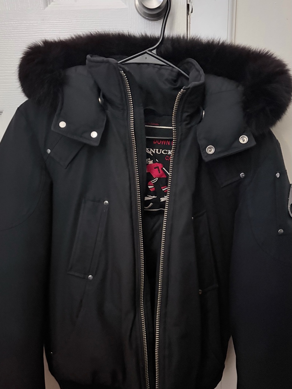 Moose Knuckles Black Fur-Trim Puffer Jacket